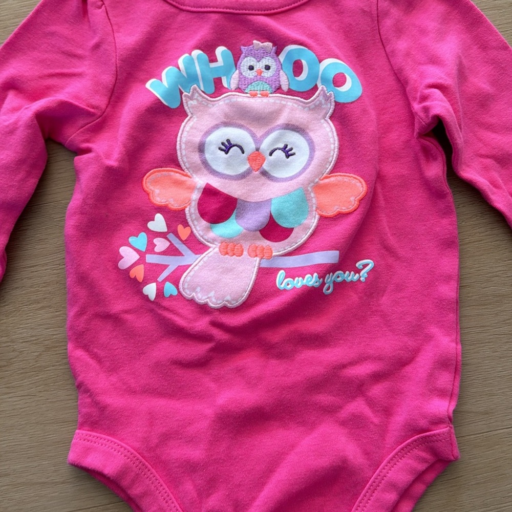 Girls Pink Owl One-Piece Bodysuit - Cute Graphic
